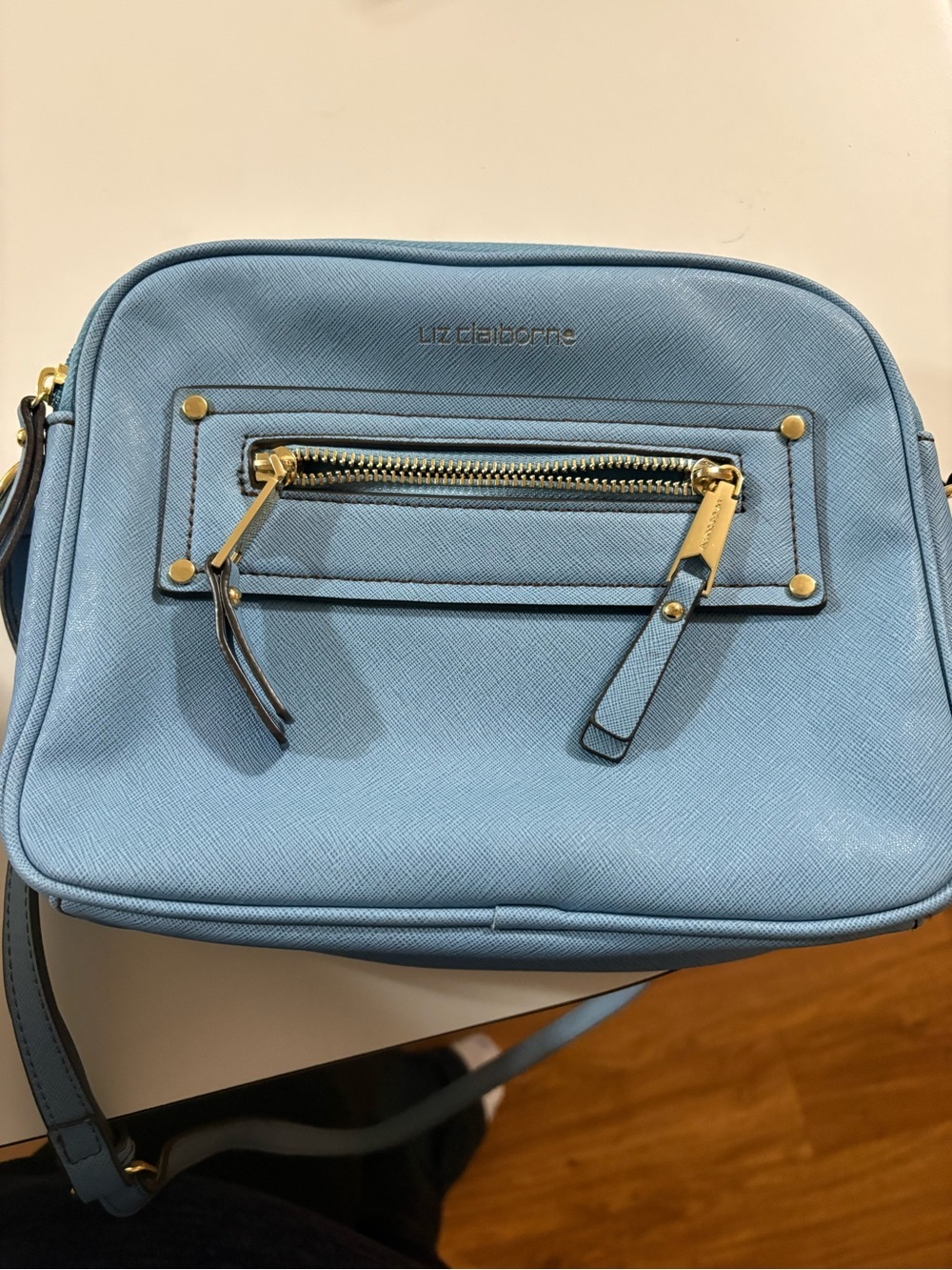 Liz Claiborne Powder Blue Crossbody Bag with Gold Hardware